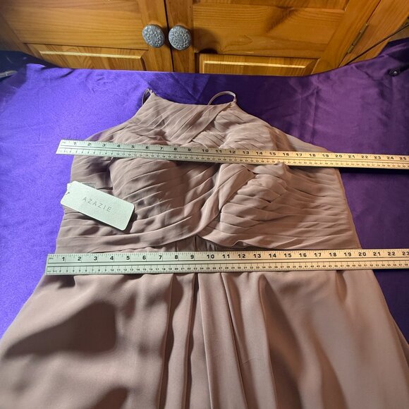 NEW 📌Azazie Pleated Keyhole Back Halter Neckline Chiffon Bridesmaid -Prom Dress - Picture 10 of 15